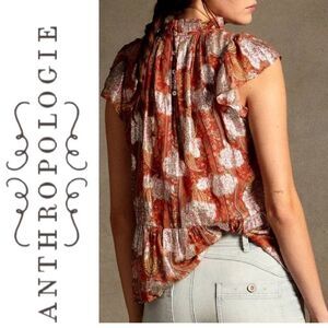 Anthropologie Let Me Be Short Sleeve Vanna Shimmer Blouse Top size 4